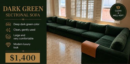DARK GREEN SECTIONAL SOFA