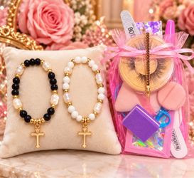 NWT 2 Pc Cross Charm Bracelet Bundle & Handmade Beauty Gift Bag