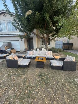 11 Piece Sectional Patio Furniture Set Outdoor Patio Furniture With Propane Fire Pit Table 