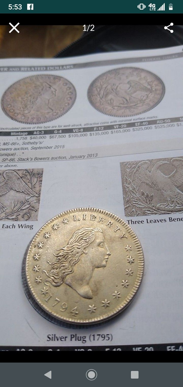 1794 silver plug coin 226 years ago rare collectible coin