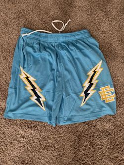 EE blue lighting bolt shorts