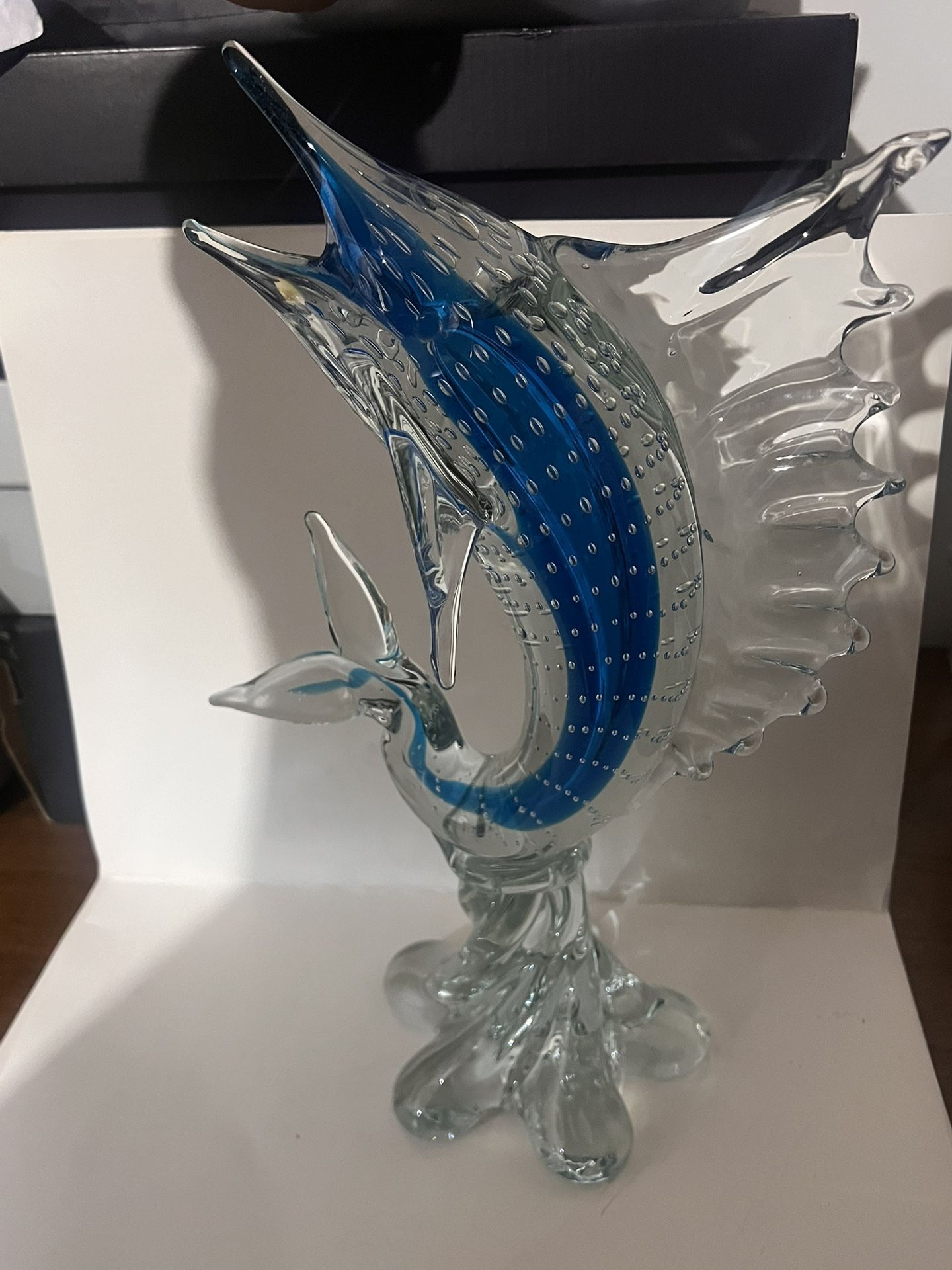 Vintage Murano Art Glass Large Swordfish Sculpture Stunning Clear & Aqua
