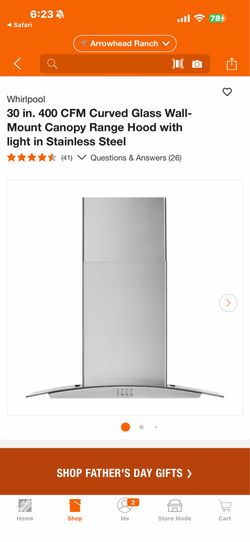 Whirlpool 30 in. 400 CFM Curved Glass Wall-Mount Canopy Range Hood with light in Stainless Steel