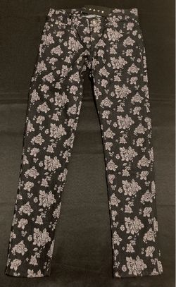Fave Women Jeans Size 9 Black White Floral Print Stretch Denim Vintage Retro inspired