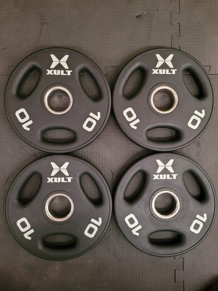 New Rubber Coated Olympic Weight Plates (4x10Lbs) for $60 Firm (Walnut 91789)