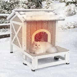 Outdoor Insulated Cat House, Weatherproof Winter Shelter with Balcony, Escape Door