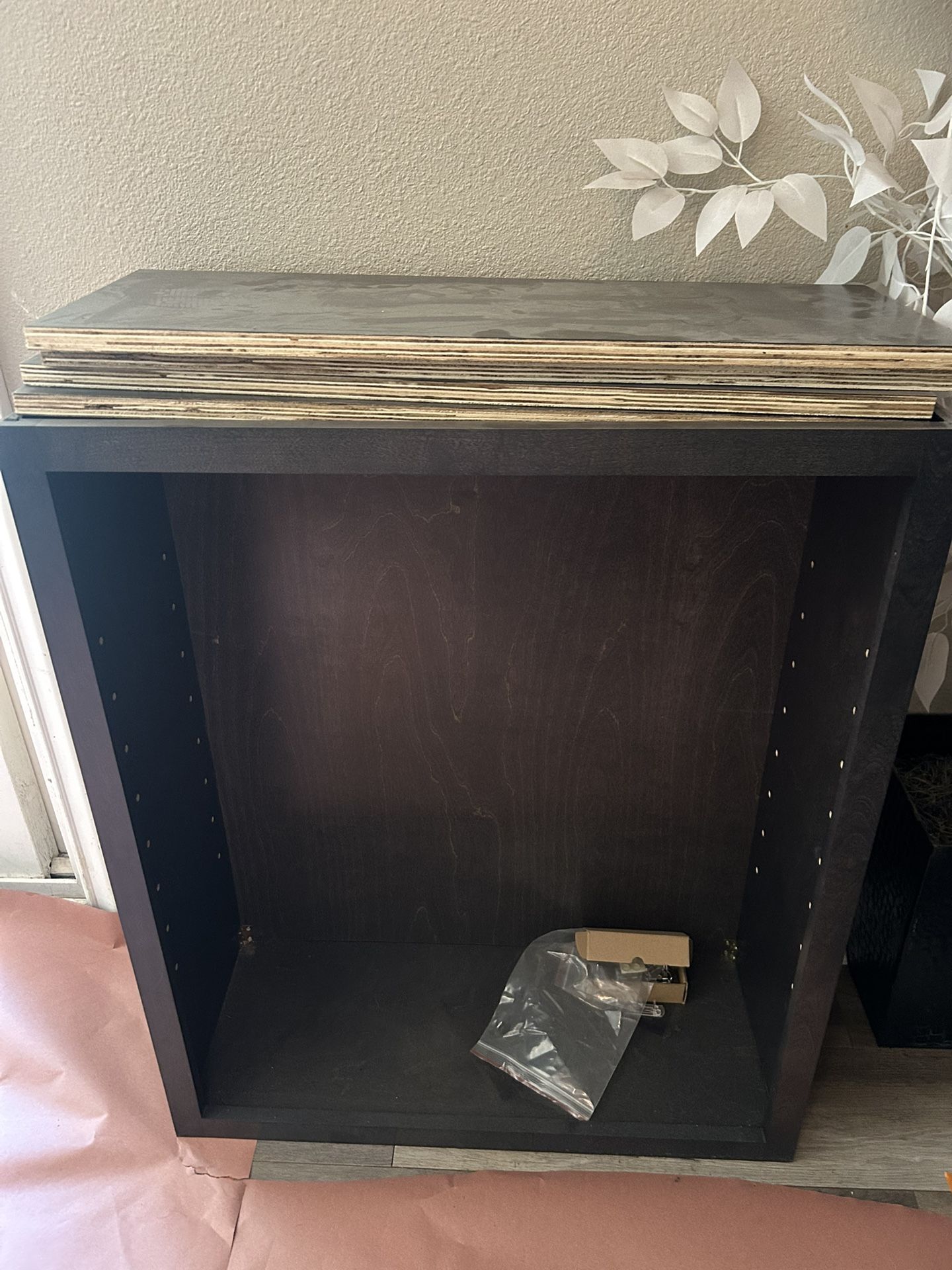 2 Dark Wood Storage Units With Shelves