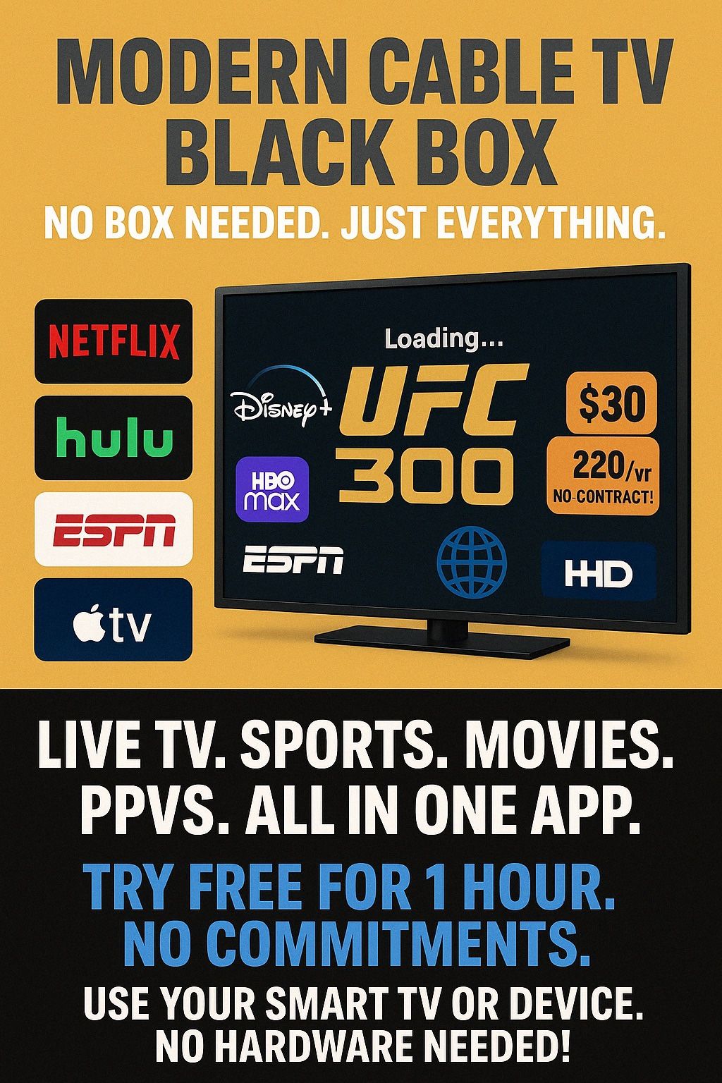 Streaming TV Service 50,000+ Channels which include PPV, UFC, All Sports, Live TV, Movies & Much More