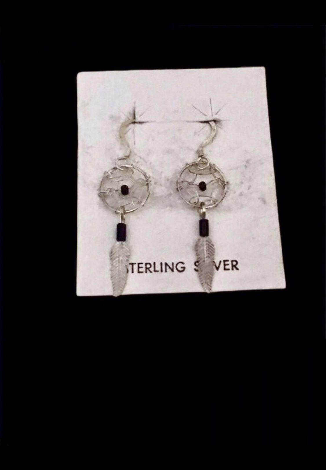 Sterling Silver Onyx Dreamcatcher Fashion Earrings 