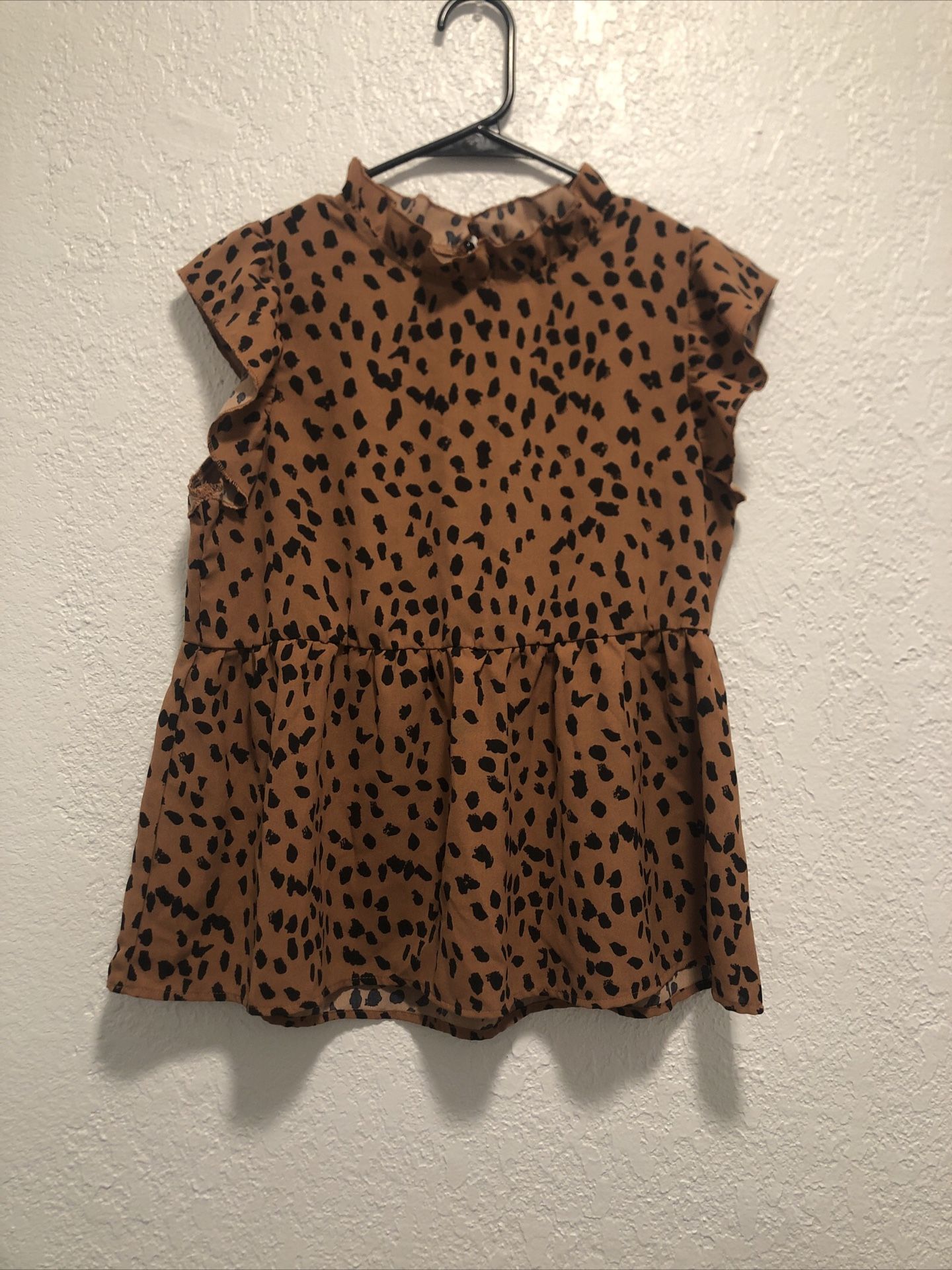 Shien Pink Polka dot Ruffled Sleeve Ruffled Collar Peplum Top size S