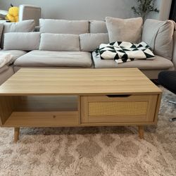 Oak Rattan Coffee Table 