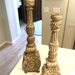 2 Beautiful Large Ornate Wood Candle Holders