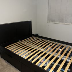 QUEEN SIZED Bed frame with storage & headboard - BRIMNES 