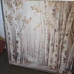 Framed Art. Painting Neutral Tones Of The Woods