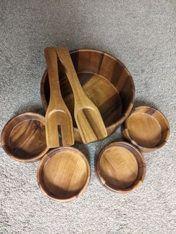 Real Wood 7 PC Salad Bowl Set