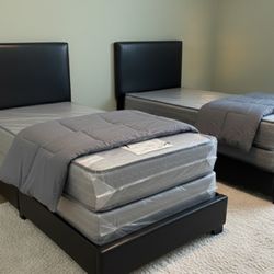 New TWIN SIZE BED FRAME WITH MATTRESS NEW BEDROOM FURNITURE BED SET 3PCS BED + MATTRESS + BOXSPRING 