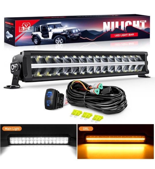 Nilight LED Light Bar with Amber DRL 19 Inch 150W Offroad Light Anti-Glare Flood Spot Combo LED Driving Light IP68 w/ 14 AWG DT Connector Wiring Harne