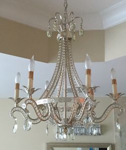 6 Light Crystal &  Iron Chandelier 24” D X 28” Height  Dimmable 