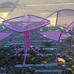 Pink Wrought Iron Table and Chairs 