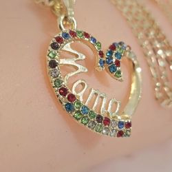 14k Gold Plated Cz Heart MAMA