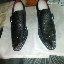 Men's New Buckle Fashionable Pointed Oxford Shoes, Rivet Inlaid Buckle Easy to Put On And Take Off, Luxurious Crocodile Embossed Upper Exquisite Forma