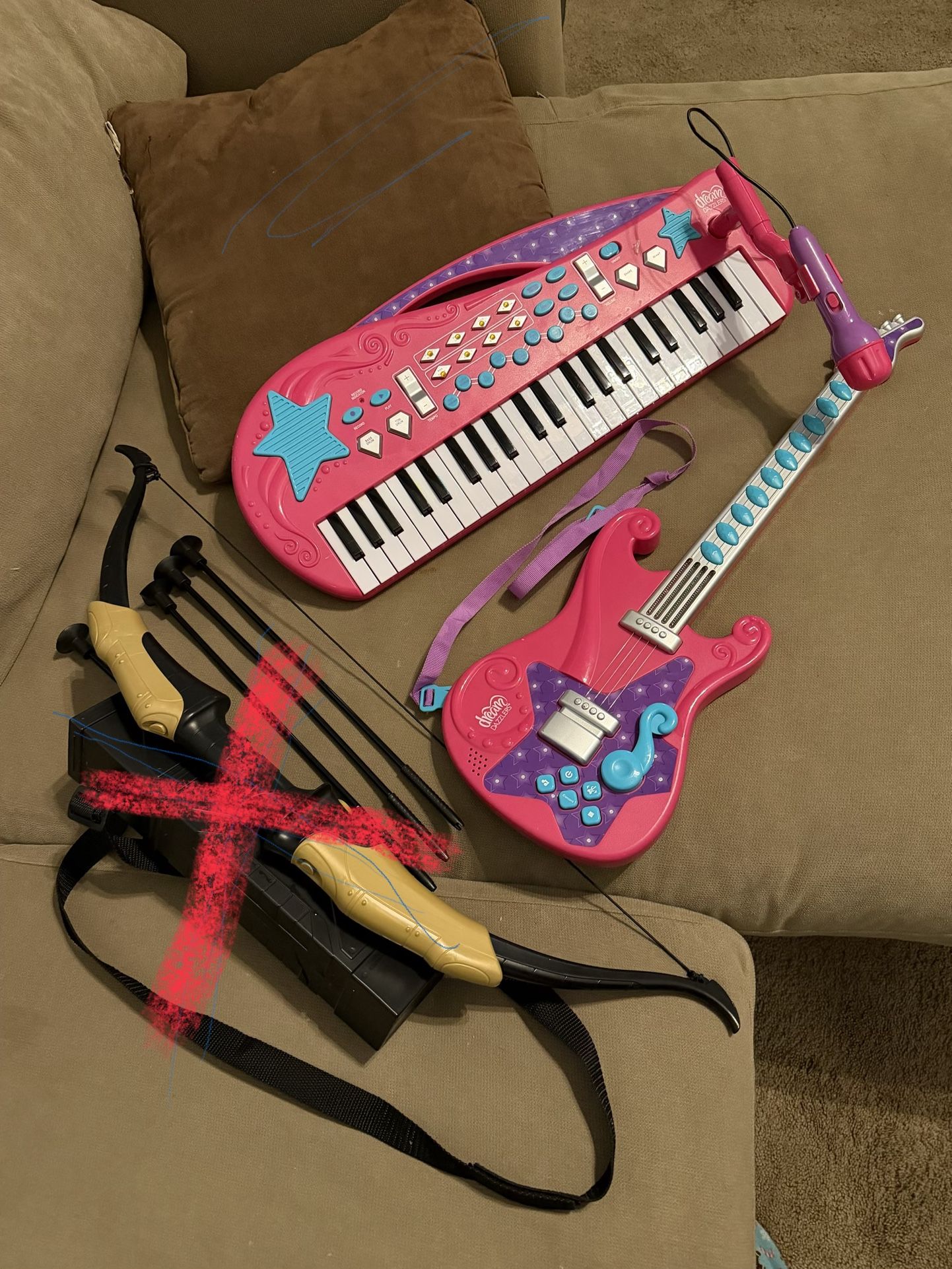 Kids Guitar Keyboard And Bow/Arrow