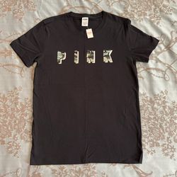 Victoria's Secret PINK Bling Short Sleeve Tee Shirt Black Size Small