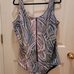 Womens One-Piece Plus Size Swimsuit With Built-In Shelf Bra - Size 24 Long