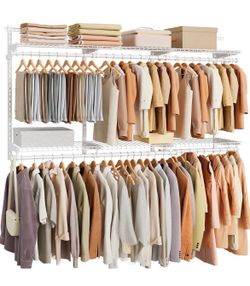 SONGMICS HOME Closet System Insert Organizer Adjustable Metal Shelving Unit 4-8 ft - White