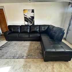 Black Leather 5-Seater Sectional Sofa