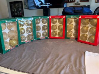 Vintage Kmart Trim A Home Glass Gold Metallic Christmas Ornaments  6 Sets Of 6