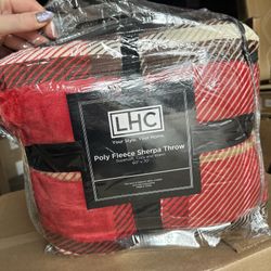 Poly Fleece Sherpa Throw Black Red