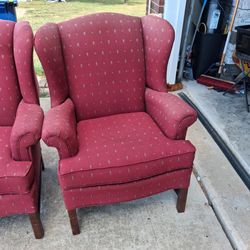 Vintage Pair of Paul Robert Red Wingback Armchairs