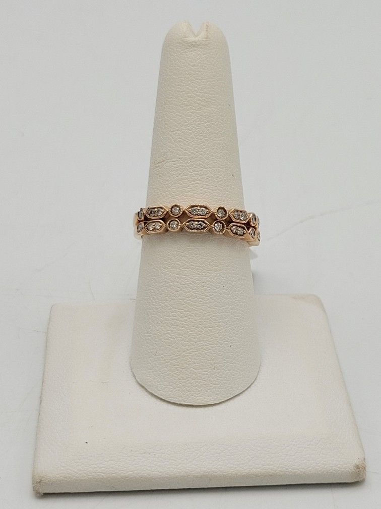 Stunning 14kt Rose Gold and Natural Diamond Band Rings Size 8.5