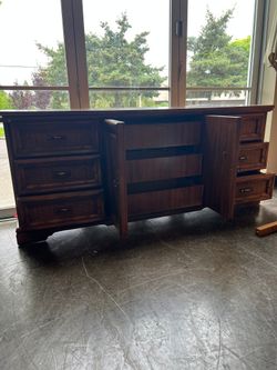 Vintage Bamboo Style Dresser with Marble Top and Carved Panels