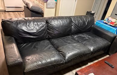 OVERSIZED Genuine Black Leather Couch and LoveSeat Set