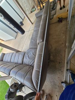 Modern Gray Leather Sectional Sofa – 121" Long – Excellent Condition