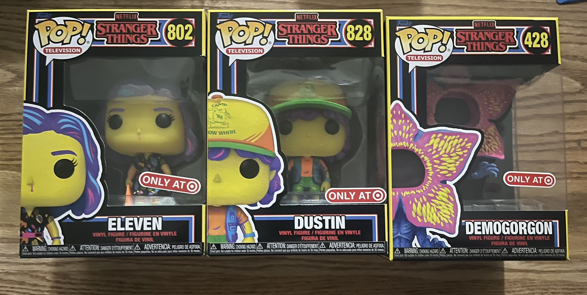 Funko Pop! Stranger Things Black Light Set - Lot of 3 - Demogorgon Eleven Dustin