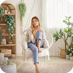 Hanging Chair, Hammock Chair with Large, Thick Cushion, Boho Swing Chair