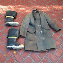Authentic vintage Fireman coat and thigh high boots