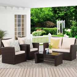 Brand New Assembled 4 Piece Wicker Patio Furniture Set 