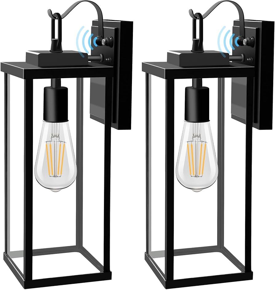 DORESshop 16 Inch Matte Black Waterproof Anti-Rust Outdoor Light Fixtures Wall Mount with Clear Glass Shade for Porch, Doorway, 2 Pack