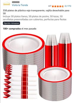 Red plates set enrolled for partys
Desechables para fiesta 50 invitados set