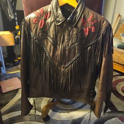 Ladies Fringed Leather Motorcycle Jacket