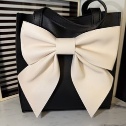 Black Tote Bag with Cream/White  Bow