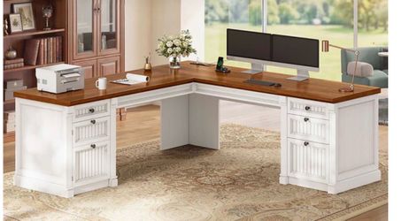 Brown and white computer desk