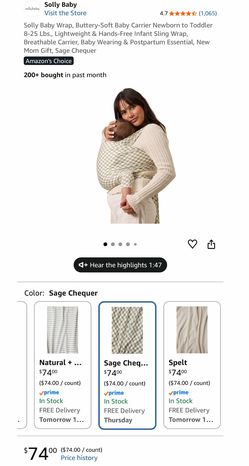 Solly baby green checkered baby wrap
