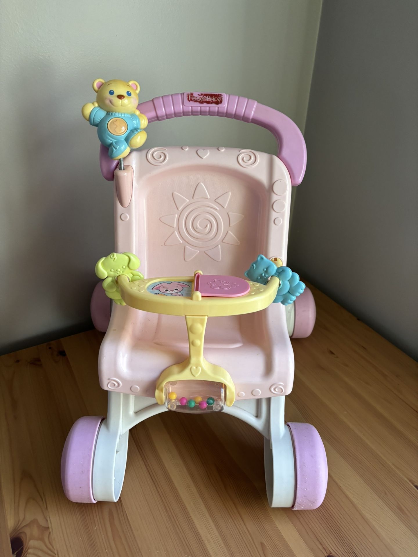 Fisher Price Brilliant Basics Stroll Along Walker Sturdy Toy Baby Doll Stroller