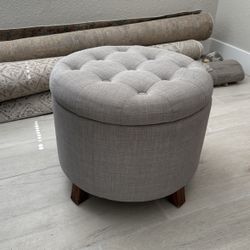 Grey Upholstered Pouf Chair with Storage / Ottoman