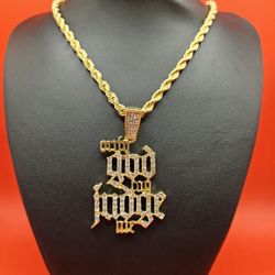 24" Gold Plated Rope Chain - lobster claw clasp - Only God Can Judge Me Pendant
